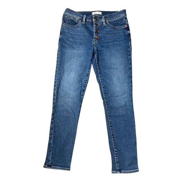 Madewell Womens Medium Wash 9” Mid Rise Button Fly Skinny Cropped Size 27 - Picture 1 of 8